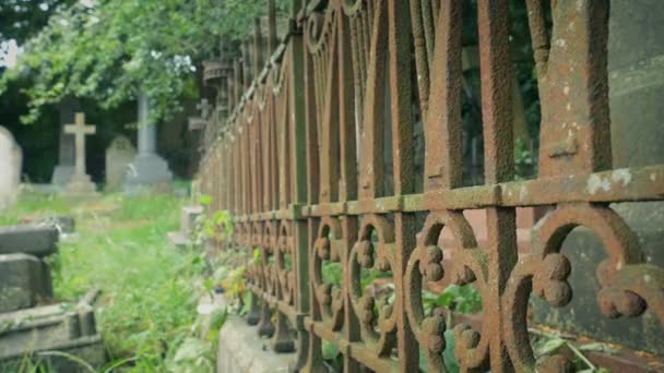 Man Cykel Passerar Genom Kyrkogården — Stockvideo