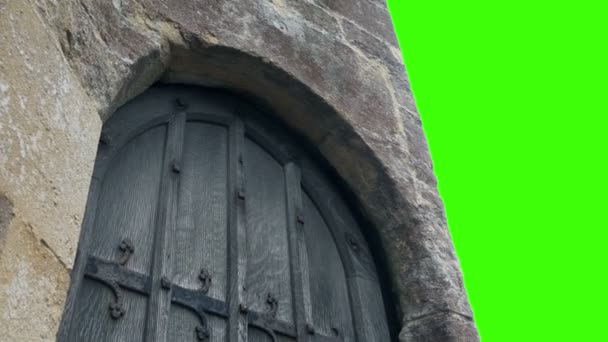 Porta Medieval Movendo Tiro Greenscreen — Vídeo de Stock