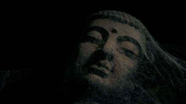 Pasando Antigua Estatua Buda Templo Oscuro — Vídeos de Stock