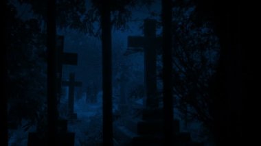 Gece geç saatlerde mezarlığa bakıyorum.