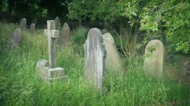 Alte Gräber Windiger Friedhofslandschaft — Stockvideo