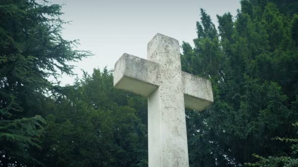 Cruz Monumento Aire Libre Con Árboles Detrás — Vídeos de Stock