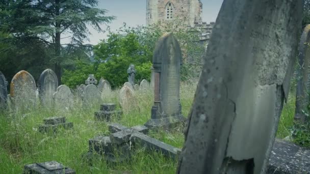 Windiger Friedhof Mit Gräbern Tagsüber — Stockvideo