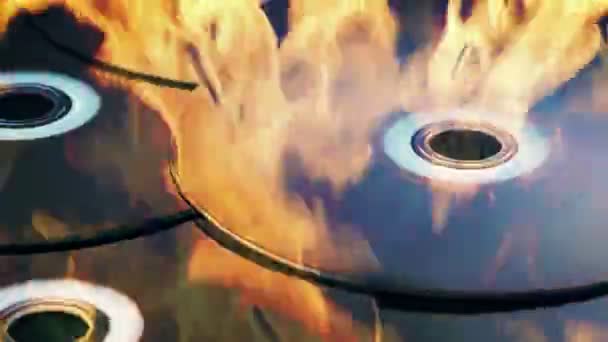 Blu Ray Discs Flammen Brennendes Datenkonzept — Stockvideo