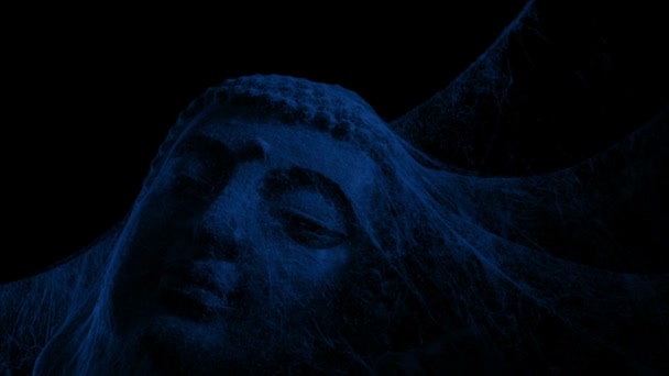 Проход Статуи Древнем Храме Ночью — стоковое видео