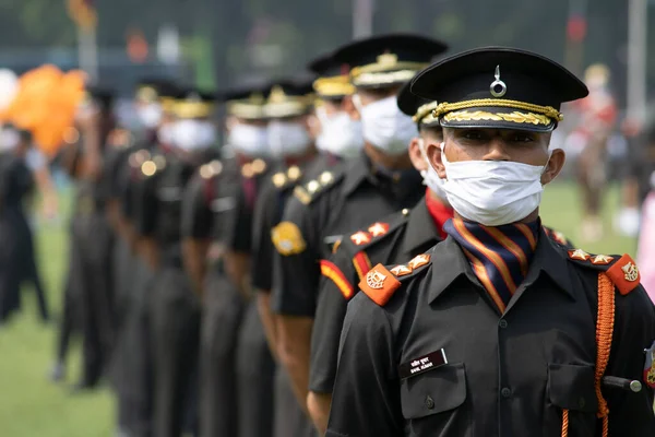 Dehradun Uttarakhand Inde Août 2020 Jeune Officier Armée Portant Masque — Photo