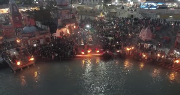 Ceremonia Ganga Aarti Ganga Pujan Ceremonia Haridwar Uttarakhand India Showing — Wideo stockowe