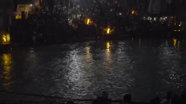 Ceremonia Ganga Aarti Ceremonia Ganga Pujan Haridwar Uttarakhand India Mostrando — Vídeo de stock