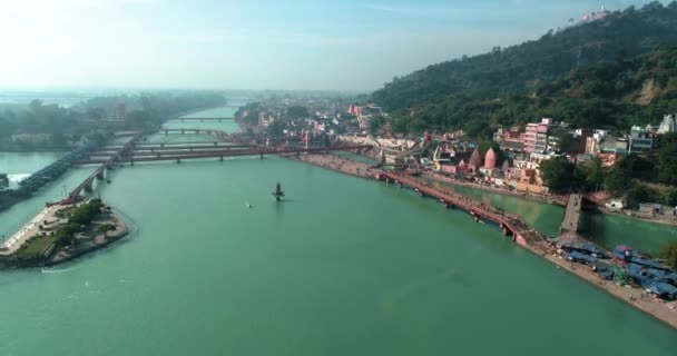 Luftaufnahme Der Stadt Haridwar Die Große Statue Des Hindugottes Shiva — Stockvideo