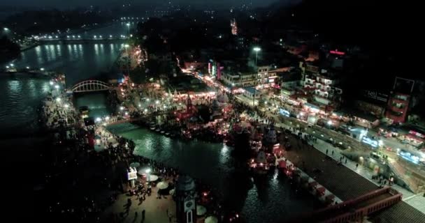 Schöne Haridwar Nacht Uttarakhand Indialightning Kristallklares Wasser Des Heiligen Flusses — Stockvideo