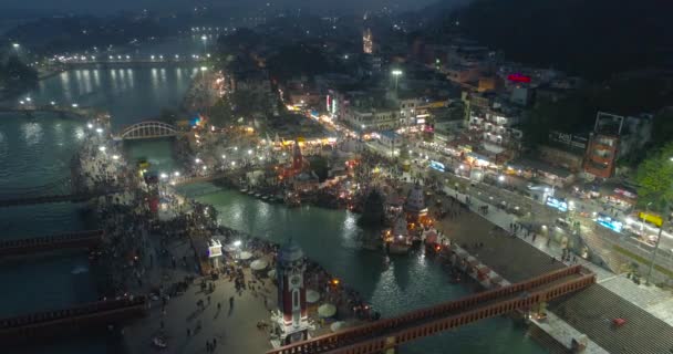 Beautiful Haridwar Night Uttarakhand Indialightning Crystal Holy River Ganga Water — стоковое видео