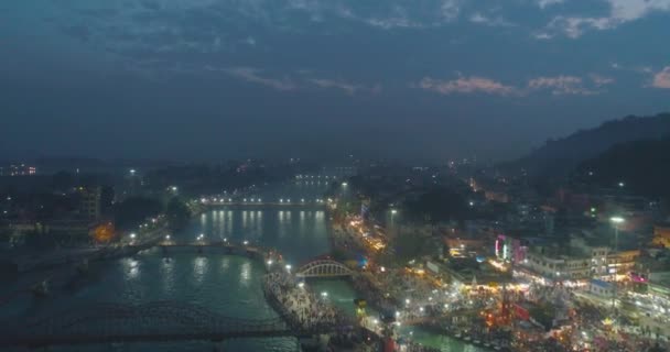 Schöne Haridwar Nacht Uttarakhand Indialightning Kristallklares Wasser Des Heiligen Flusses — Stockvideo