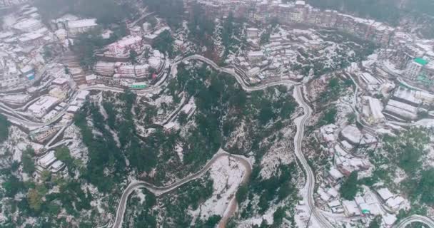 Malebné Městečko Mussoorie Jeho Přilehlé Oblasti Pokryté Hustým Sněhem Mussoorie — Stock video
