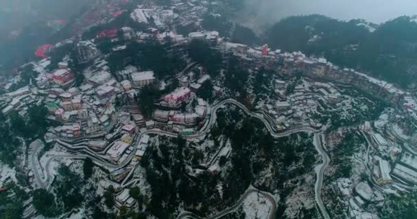 Het Pittoreske Stadje Mussoorie Aangrenzende Gebieden Bedekt Met Dikke Sneeuw — Stockvideo