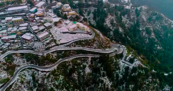 Het Pittoreske Stadje Mussoorie Aangrenzende Gebieden Bedekt Met Dikke Sneeuw — Stockvideo