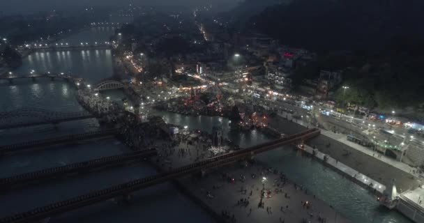 Beautiful Haridwar Nocy Uttarakhand Indialightning Krystalicznie Święta Rzeka Ganga Wody — Wideo stockowe