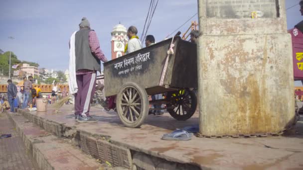 Sauberkeit Laufwerk Har Pauri Haridwar Uttarakhand Municipal Corporation Abfallsammelfahrzeug Und — Stockvideo