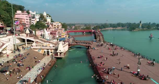 Přední Letecký Sweep Har Pauri Haridwar Uttarakhand Indie Ukazuje Ganga — Stock video