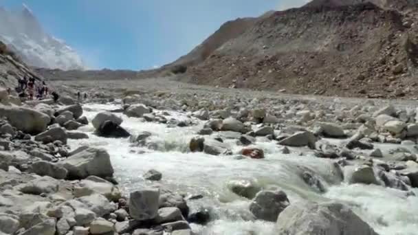 Yürüyüşçüleri Gösteren Gangotri Gaumukh Yürüyüşü Trek Sizi Gangotri Buzulunun Burnundaki — Stok video