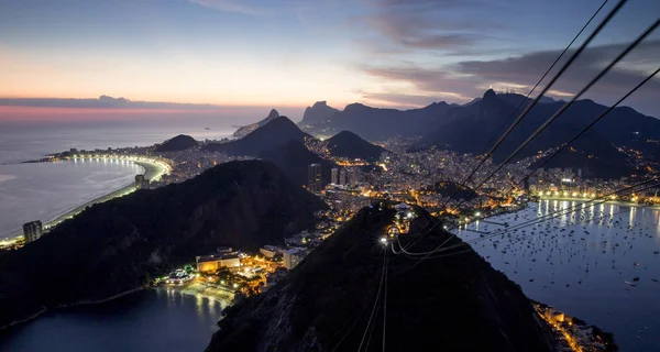 Vista Aérea Rio Janeiro Montanha Pão Açúcar Noite Brasil — Fotografia de Stock