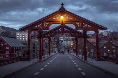 Old wooden bridge - Gamle Bybro in Trondheim, Norway clipart