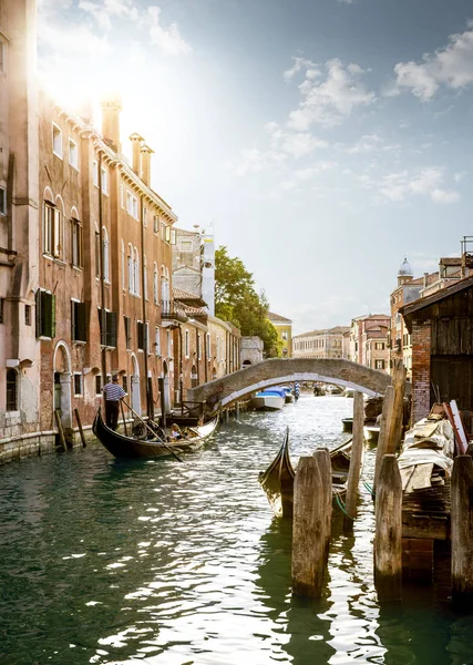 Gondolier mostrando turistas Venecia ciudad, Italia — Foto de Stock