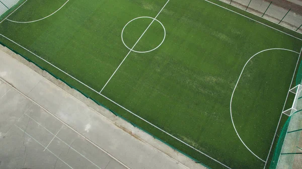 Hermosa Foto Campo Fútbol Moderno Desde Una Altura Con Césped —  Fotos de Stock