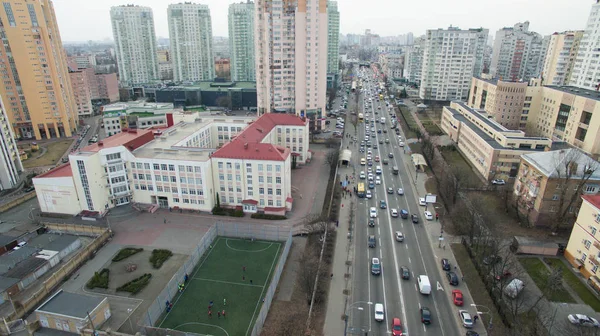 Beautiful photo of a modern football field from a height with artificial turf