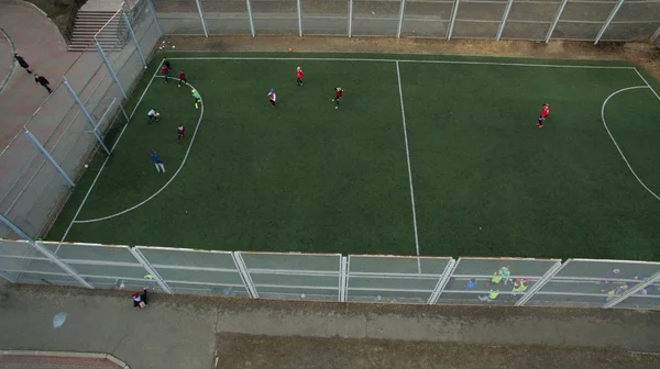 Hermosa Foto Campo Fútbol Moderno Desde Una Altura Con Césped —  Fotos de Stock