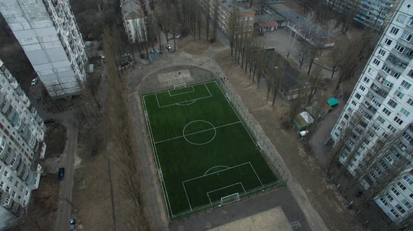 Hermosa Foto Campo Fútbol Moderno Desde Una Altura Con Césped — Foto de Stock