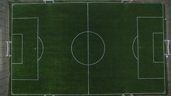 Schönes Foto Eines Modernen Fußballfeldes Aus Einer Höhe Mit Kunstrasen — Stockfoto