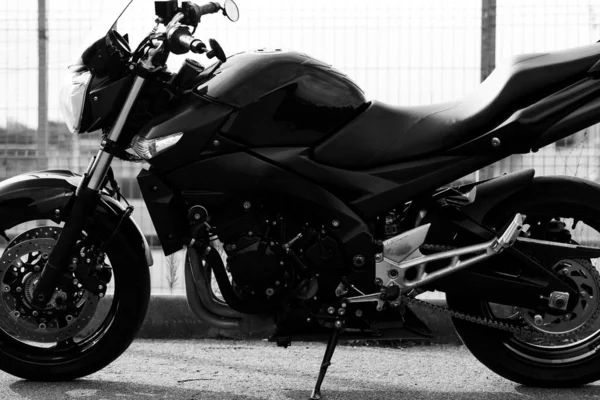 Moto Noire Close Dans Rue — Photo