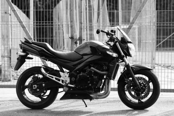 Moto Noire Close Dans Rue — Photo