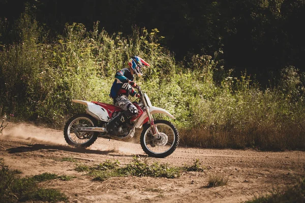 Corse Motociclistiche Fondo Estate Nella Foresta — Foto Stock