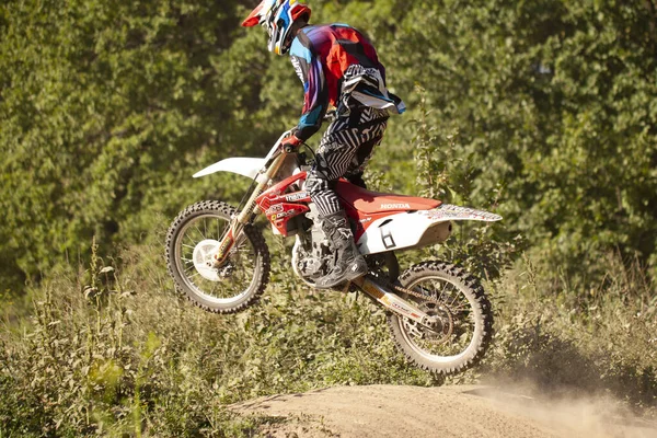 Corse Motociclistiche Fondo Estate Nella Foresta — Foto Stock