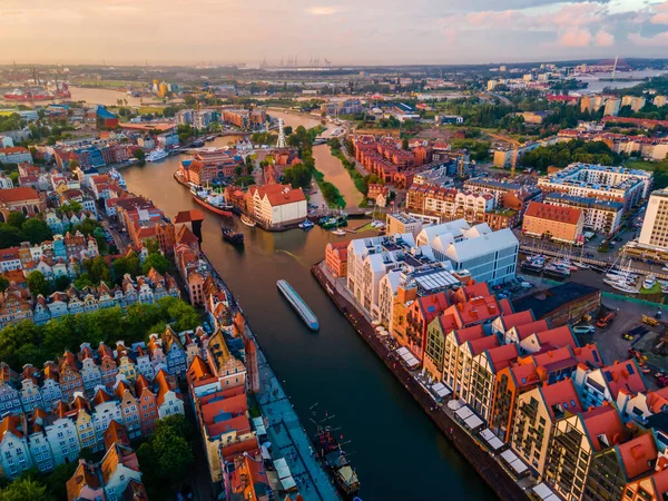 Aerial Sunset View Amazing Old Town Gdansk Poland Member Hanseatic — Stock Photo, Image