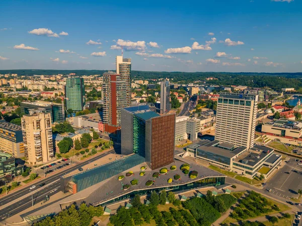 Letecký Pohled Nové Centrum Města Mrakodrapy Vilniusu Litva — Stock fotografie