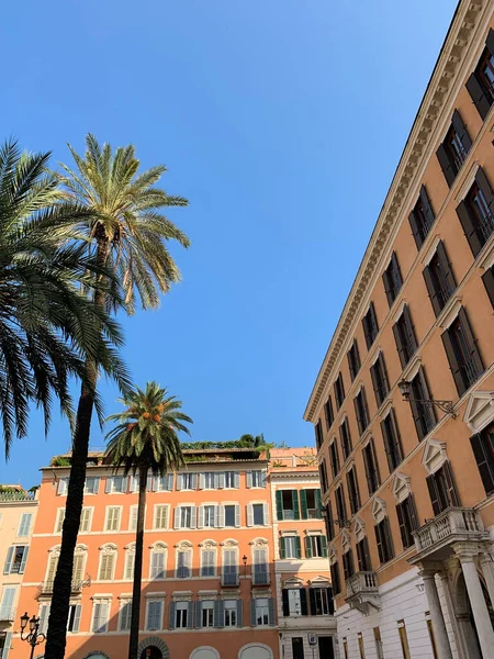 Здания Пальмы Голубом Небе Красочная Богатая Архитектура Площади Испании Рим — стоковое фото