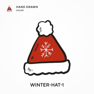 Kış- şapka-1 El çizilmiş renk simgesi. Modern vektör illüstrasyon kavramları. Düzenlemesi ve kişiselleştirmesi kolay