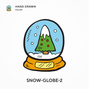 Kar küresi-2 El çizilmiş renk simgesi. Modern vektör illüstrasyon kavramları. Düzenlemesi ve kişiselleştirmesi kolay