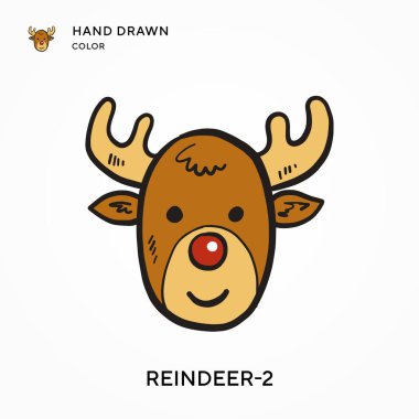 Ren geyiği-2 El çizimi renk simgesi. Modern vektör illüstrasyon kavramları. Düzenlemesi ve kişiselleştirmesi kolay
