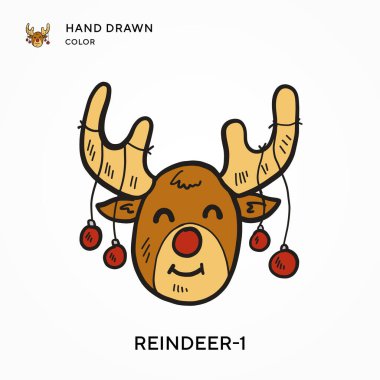 Ren geyiği-1 El çizilmiş renk simgesi. Modern vektör illüstrasyon kavramları. Düzenlemesi ve kişiselleştirmesi kolay