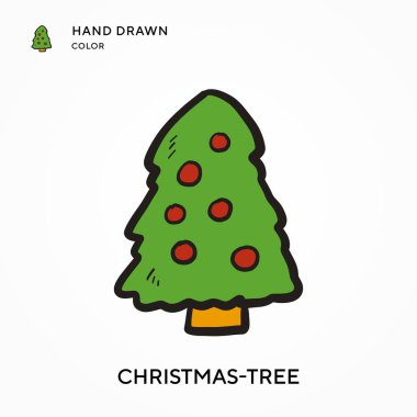 Noel ağacı eli renkli simge çizdi. Modern vektör illüstrasyon kavramları. Düzenlemesi ve kişiselleştirmesi kolay