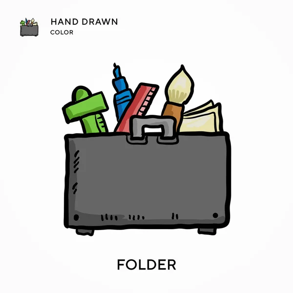Folder Hand Getekend Kleur Pictogram Moderne Vector Illustratie Concepten Eenvoudig — Stockvector