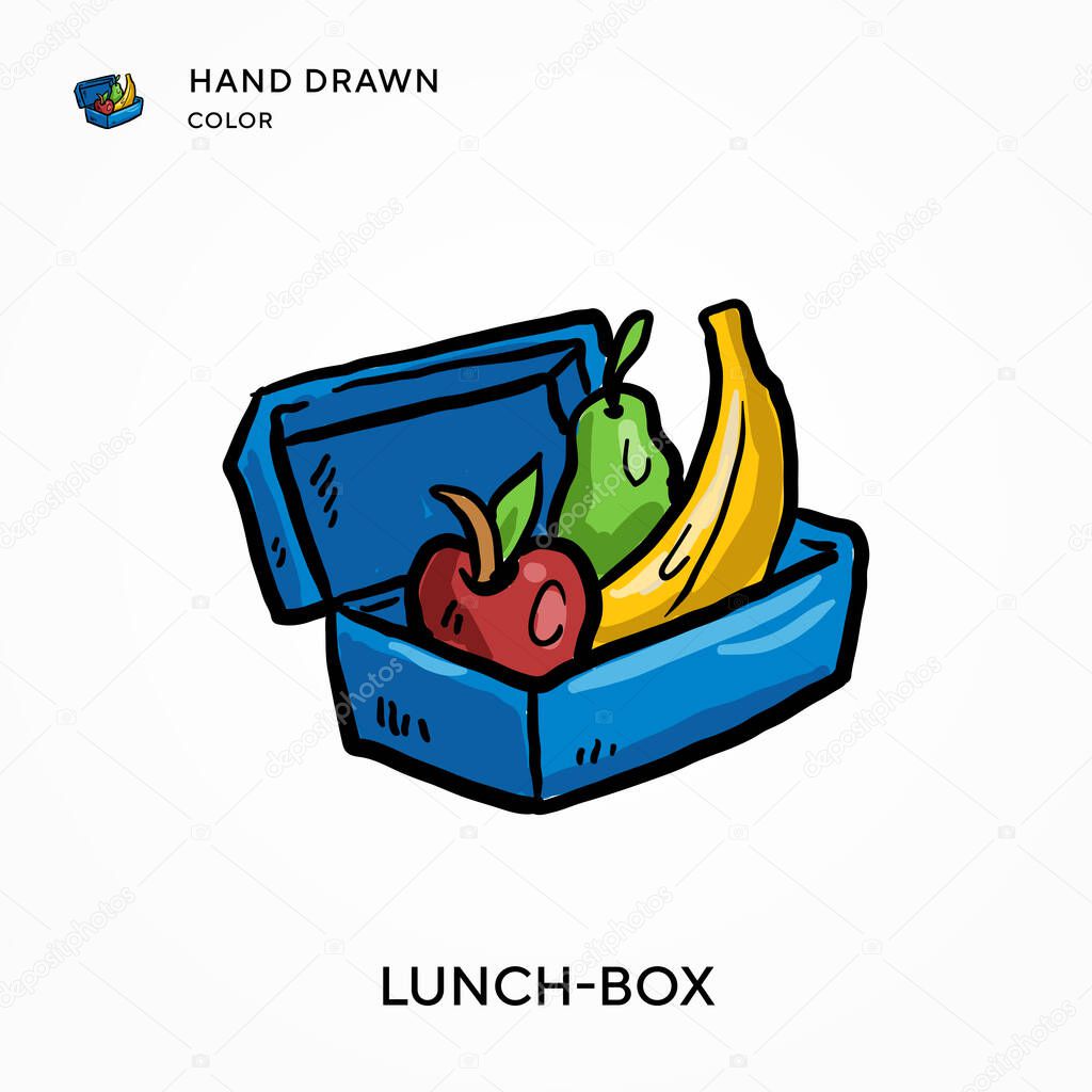 Lunch-box Hand drawn color icon. Modern vector illustration concepts. Easy to edit and customize