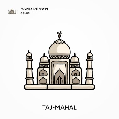 Taj-mahal Hand renk simgesi çizdi. Modern vektör illüstrasyon kavramları. Düzenlemesi ve kişiselleştirmesi kolay