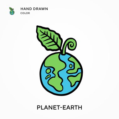 Toprak El gezegeni renk ikonu çizdi. Modern vektör illüstrasyon kavramları. Düzenlemesi ve kişiselleştirmesi kolay