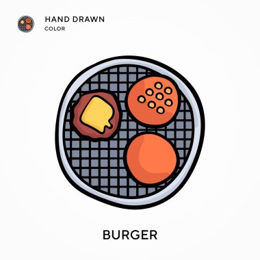 Burger Hand renkli simge çizdi. Modern vektör illüstrasyon kavramları. Düzenlemesi ve kişiselleştirmesi kolay
