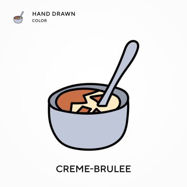 Creme-brulee El renkli simge çizdi. Modern vektör illüstrasyon kavramları. Düzenlemesi ve kişiselleştirmesi kolay