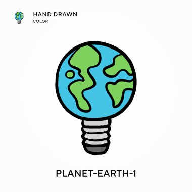 Gezegen-1 El çizilmiş renk simgesi. Modern vektör illüstrasyon kavramları. Düzenlemesi ve kişiselleştirmesi kolay